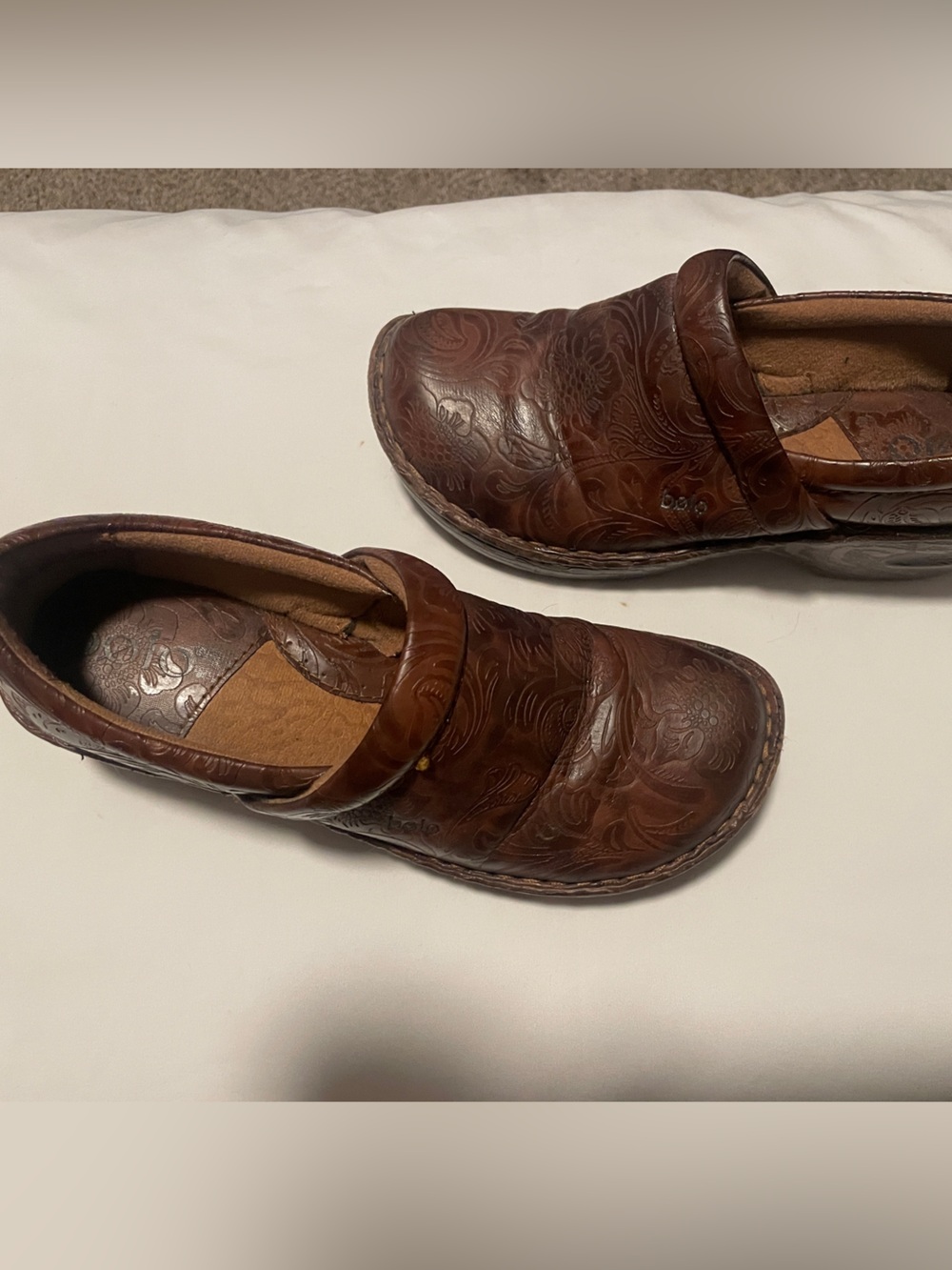 Bolo Brown Embossed Leather Slip-On Clogs